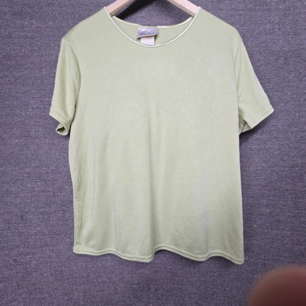 Kathie Lee Collection Sage Green Ribbed Short Sleeve Top Crew Neck Womens XL